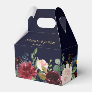 Burgundy Red Navy Blommigt Rustic Boho Bröllop Presentaskar