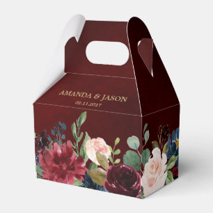 Burgundy Red Navy Blommigt Rustic Boho Bröllop Presentaskar
