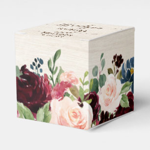 Burgundy Red Navy Blommigt Rustic Boho Bröllop Presentaskar
