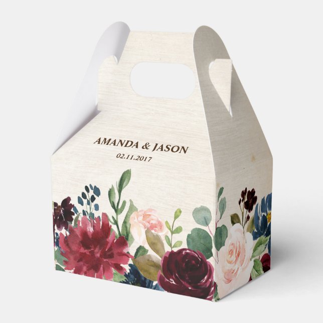 Burgundy Red Navy Blommigt Rustic Boho Bröllop Presentaskar (Framsidan Sidan)