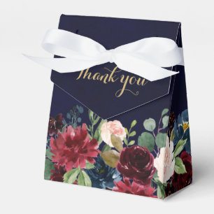 Burgundy Red Navy Blommigt Rustic Boho Bröllop Presentaskar