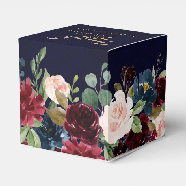 Burgundy Red Navy Blommigt Rustic Boho Bröllop Presentaskar (Baksidan Sidan)