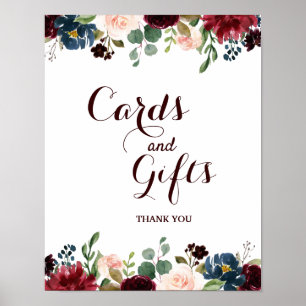 Burgundy Red Navy Blommigt Rustic Boho Bröllop Sig Poster