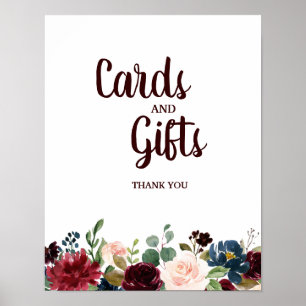 Burgundy Red Navy Blommigt Rustic Boho Bröllop Sig Poster
