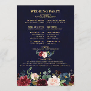 Burgundy Red Navy Blommigt Rustic Boho Fläkt Back Program