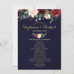 Burgundy Red Navy Blommigt Rustic Boho Fläkt Front Inbjudningar