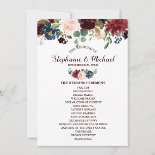 Burgundy Red Navy Blommigt Rustic Boho Fläkt Front Inbjudningar