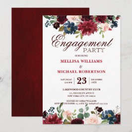 Burgundy Red Navy Blommigt Rustic Boho Förlovning Inbjudningar