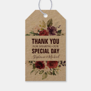 Burgundy Red Navy Blommigt Rustic Boho Gift märkre Presentetikett
