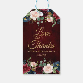 Burgundy Red Navy Blommigt Rustic Boho Gift märkre Presentetikett