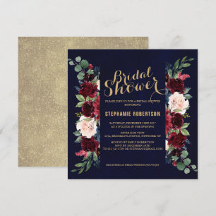 Burgundy Red Navy Blommigt Rustic Boho Möhippa Inbjudningar