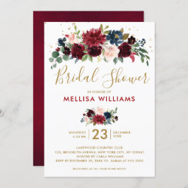 Burgundy Red Navy Blommigt Rustic Boho Möhippa Inbjudningar