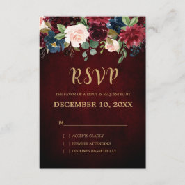 Burgundy Red Navy Blommigt Rustic Boho OSA