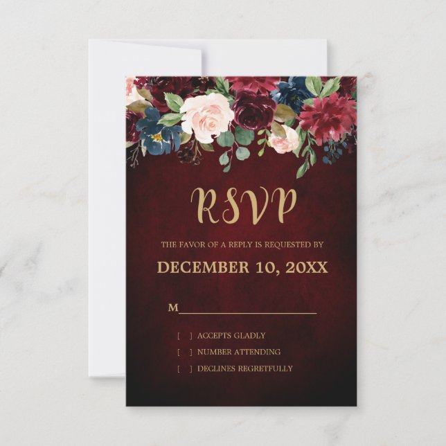 Burgundy Red Navy Blommigt Rustic Boho OSA (Framsida)