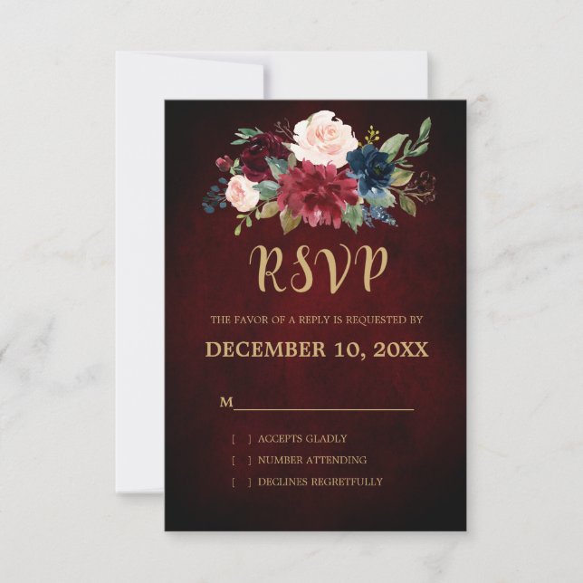 Burgundy Red Navy Blommigt Rustic Boho OSA (Framsida)
