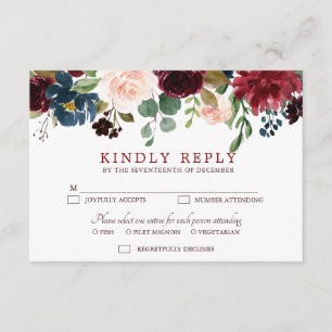 Burgundy Red Navy Blommigt Rustic Boho OSA Kort