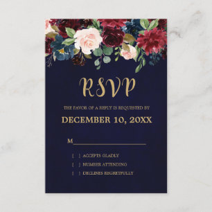 Burgundy Red Navy Blommigt Rustic Boho OSA Kort