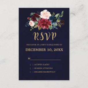 Burgundy Red Navy Blommigt Rustic Boho OSA Kort