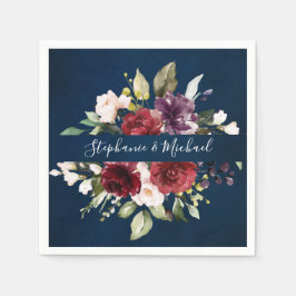 Burgundy Red Navy Blommigt Rustic Boho Pappersserv Pappersservett