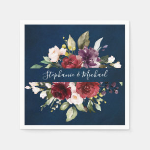 Burgundy Red Navy Blommigt Rustic Boho Pappersserv Pappersservett