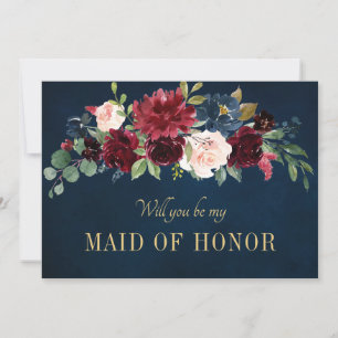 Burgundy Red Navy Blommigt Rustic Boho Photo Spara Datumet