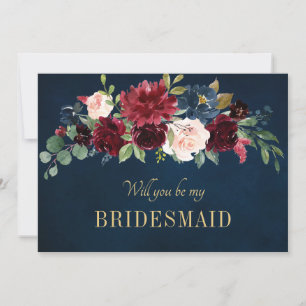 Burgundy Red Navy Blommigt Rustic Boho Photo Spara Datumet