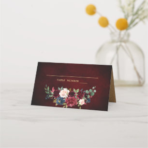 Burgundy Red Navy Blommigt Rustic Boho Place Card Placeringskort