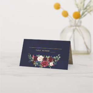 Burgundy Red Navy Blommigt Rustic Boho Place Card Placeringskort