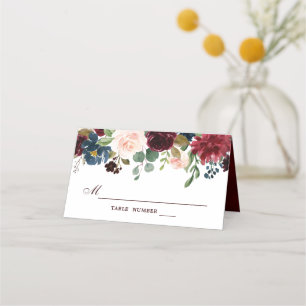 Burgundy Red Navy Blommigt Rustic Boho Place Card Placeringskort