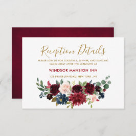 Burgundy Red Navy Blommigt Rustic Boho Reception Inbjudningar