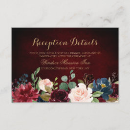Burgundy Red Navy Blommigt Rustic Boho Reception Tilläggskort