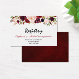 Burgundy Red Navy Blommigt Rustic Bröllop Registry Visitkort