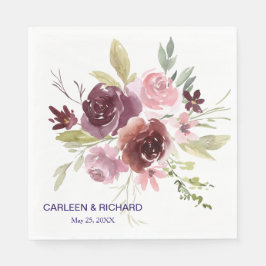 Burgundy Red Navy Blue Blommigt Bröllop Pappersservett