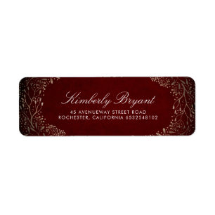Burgundy Red och Faux Gold Foil Baby's Bandeand Returadress Etikett