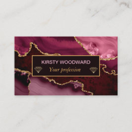 Burgundy Red och Faux Guld Glitter Marble Agate Visitkort