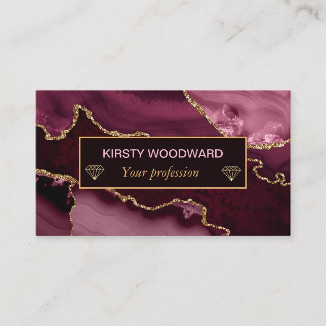 Burgundy Red och Faux Guld Glitter Marble Agate Visitkort (Framsida)