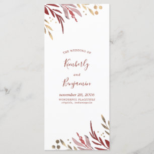 Burgundy Red och Guld Elegant bröllop Program