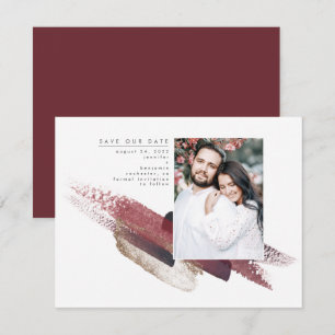 Burgundy Red och Guld Modern Spara datumfoto Datumet