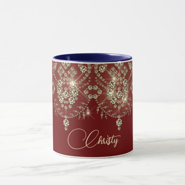 Burgundy red och guld snöre elegant gnistra mugg (Center)