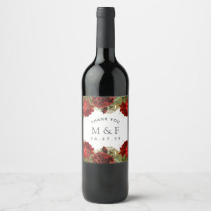 Burgundy Red och Guld Vintage Ro Bröllop Vinflaska Etikett