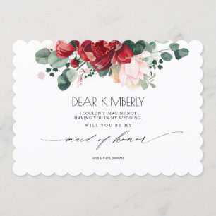 Burgundy Red och Rosa blir min Maid of honor Inbjudningar