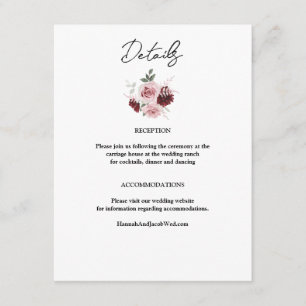 Burgundy Red och  Rosa Blommigt Bröllop Tilläggskort