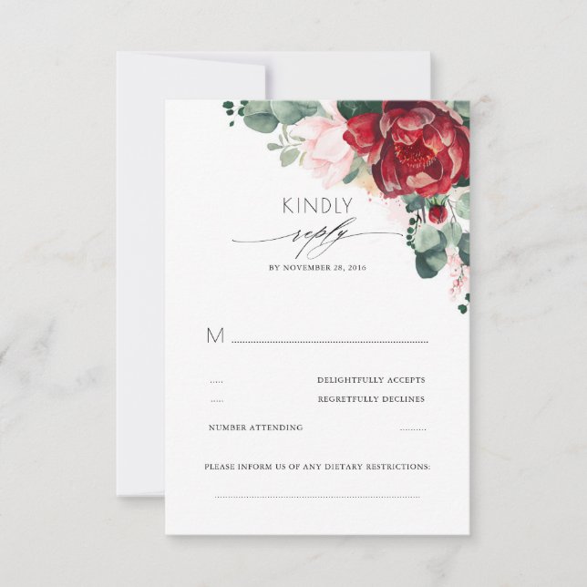 Burgundy Red och  Rosa Elegant OSA Kort (Framsida)