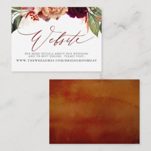 Burgundy Red Orange Blommigt Bröllop-webbplatskort Visitkort