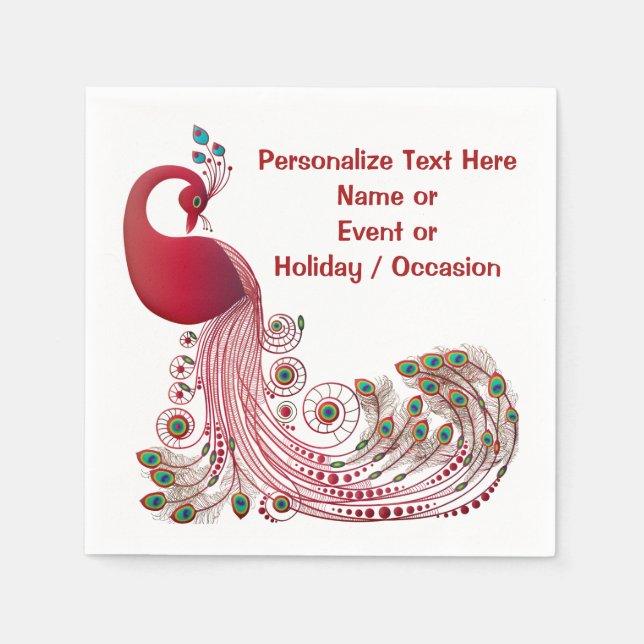Burgundy Red Peacock Anpassa eller anpassa Pappersservett (Framsidan)