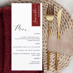 Burgundy Red Personlig med Guest Namn Elegant Meny<br><div class="desc">Varför lägga ut på platskort och menykort när du kan ha en personlig för allt-i-ett-elegantens elegant med varje gäst namn! Contemporary, enkel design och elegant med snygg, handskriven kalligrafi. Rand i hörnet av den övre högerna i burgundött med gäst namn i vitt. Tillbaka i samma burgundrött som rand. Förmåga att...</div>