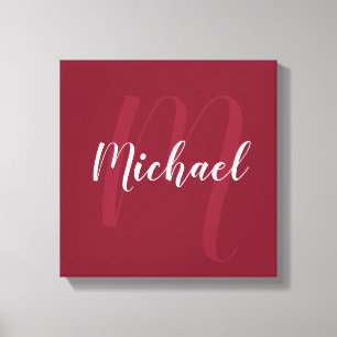 Burgundy Red personlig Monogram och Namn Canvastryck