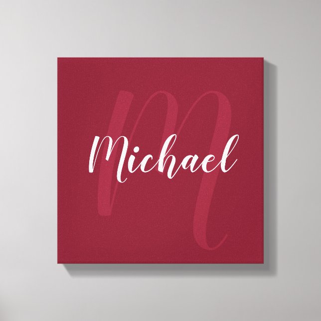 Burgundy Red personlig Monogram och Namn Canvastryck (Framsida)