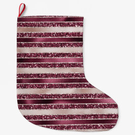 Burgundy Red Pink Rose Gold Glitter Stripes       Stor Julstrumpa