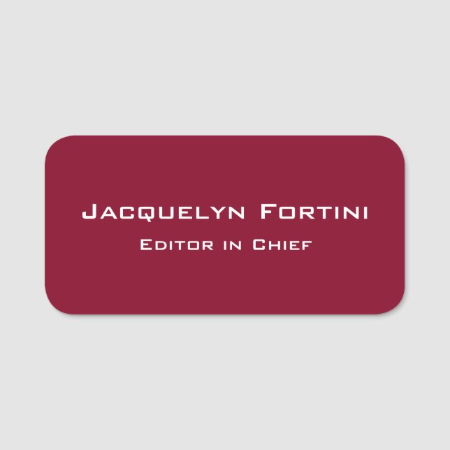 Burgundy Red Plain Elegant Modern minimalist Namnbricka (Framsida)